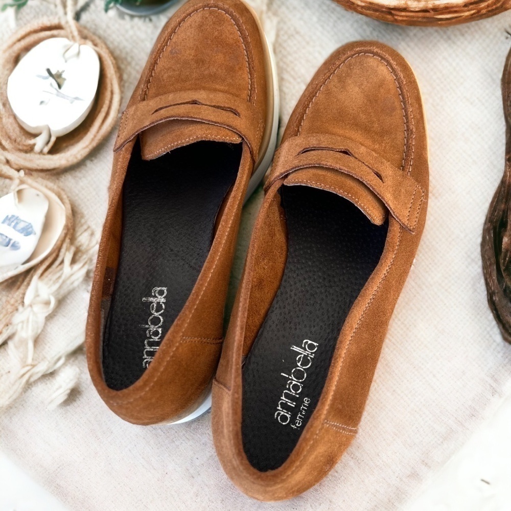 Annabella Suede Leather Penny Loafers Women's Size 7.5 Euro 39 Tobacco Color - Picture 6 of 11